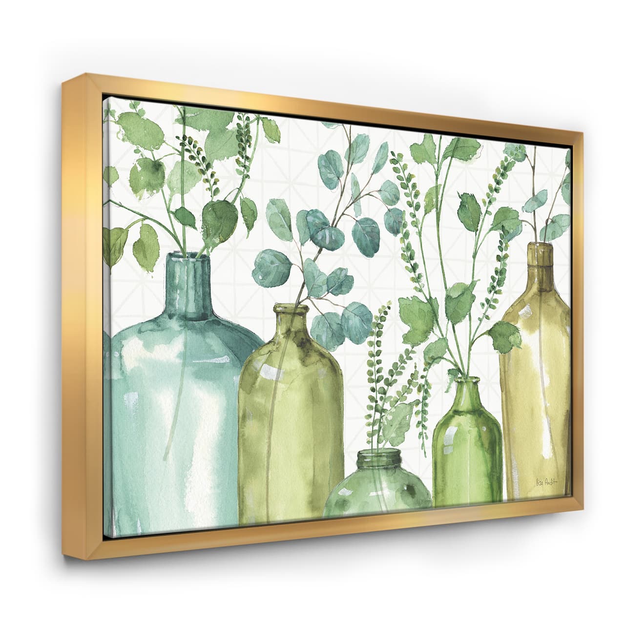 Designart - Mixed Botanical Green Leaves I0 - Cottage Canvas in Gold Frame